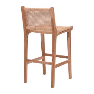 Bar stool medium height Sponze natural color teak wood skeleton and rattan 40x47x89cm