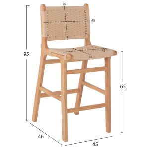 Бар стол средна височина каучуково дърво естествен цвят 45x46x95hcm Hm9332.01