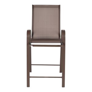 CALAN MEDIUM HEIGHT BAR CHAIR, DARK BROWN, BROWN METAL-TEXTILE, 55X70X114CM