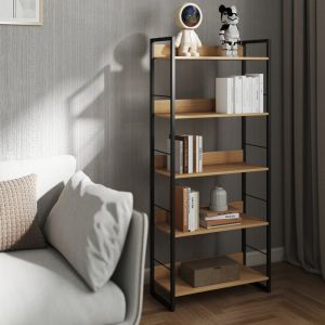 Dorfie bookcase in natural color with black metal 70x30x159 cm
