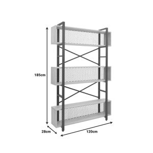 Fifer bookcase in oak-black shade 120x28x185cm