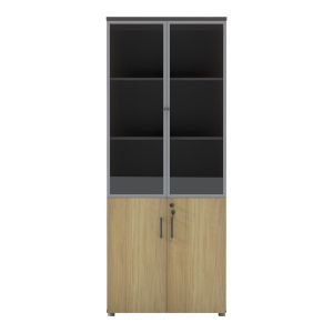 Lotus bookcase with glass doors in natural anthracite 80x40x200cm
