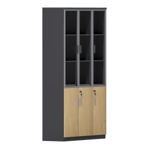 Lotus bookcase with glass and wood in natural - dark gray color 120x40x200cm