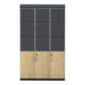 Lotus bookcase with glass and wood in natural - dark gray color 120x40x200cm