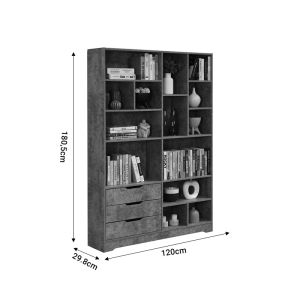 Bookcase Lucinda gray oak 120x29.8x180.5cm