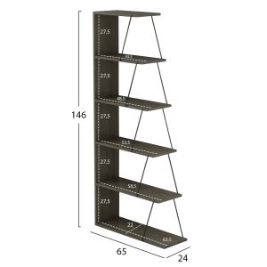 Mini Tars bookcase, olive-gray melamine, black metal rods, 65x22-24x146hcm Hm2241,13