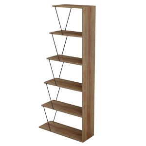 Mini Tars bookcase, melamine natural oak, black metal rods, 65x22-24x146hcm Hm2241,14