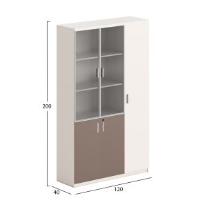 Библиотека Newline Hm18280 меламин в бяло и кафяво стъкло 120x40x200всм.