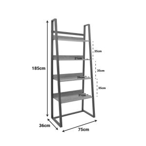 Ryder bookcase in oak-black shade 75x36x185cm