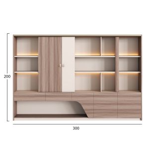 Библиотека Superon Hm2141 меламин в бежово и естествено Дърво-led осветление 300x40x200всм.