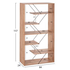 Tars bookcase, melamine natural oak, black metal rods, 84x24x157hcm Hm2240,14
