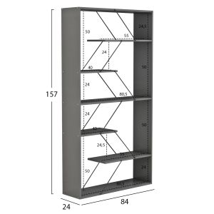 Tars bookcase, grey melamine, black metal rods, 84x24x157hcm Hm2240,20