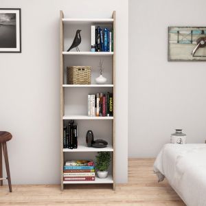 Melamine bookcase Sonoma-white 48.5x22x160cm Hm9226.12