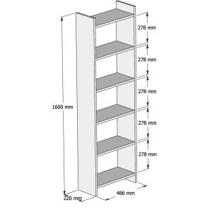 Melamine bookcase Sonoma-white 48.5x22x160cm Hm9226.12