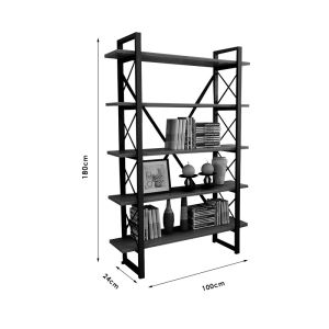 Bookcase black metal structure and walnut countertops 100x24x180cm