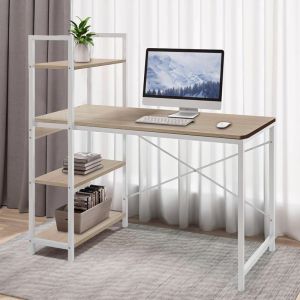 Bencour desk with bookcase made of Mdf in oak color with white metal 90x40x73cm