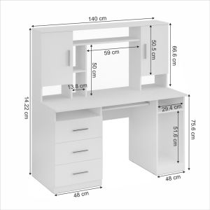 Бюро Keldra с чекмеджета и шкафове в бял цвят 140x59.8x142.2см