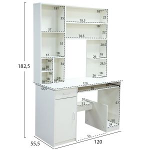 Бюро с библиотека Hm2032,03 Status в бял цвят 120x55x182