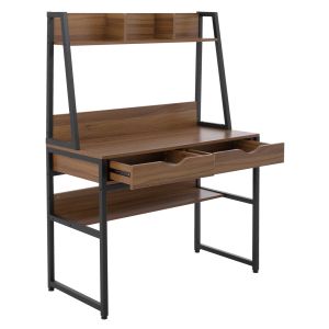 Бюро с библиотека Hm2390,12 меламин в орех ; метална черна рамка 100x48x139hcm