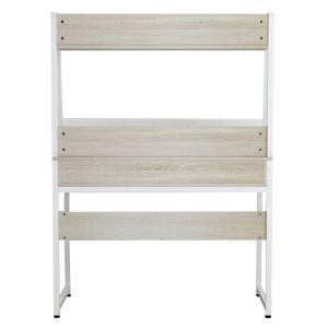 Бюро с библиотека Hm2390,13 меламин в сонама метална бяла рамка 100x48x139hcm