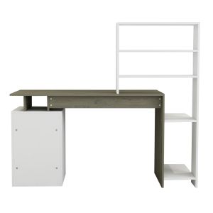 Бюро с библиотека Rochell от меламин в сиво-зелен и бял цвят 146,3x55x128,8hcm Hm8886,11