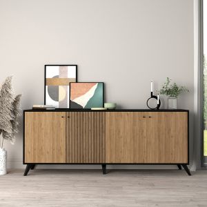 БЮФЕТ KRUDEN HM9446.11 МЕЛАМИН В ЧЕРНО-НАТУРАЛЕН 180x40x78.6Hcm.
