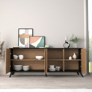 БЮФЕТ KRUDEN HM9446.11 МЕЛАМИН В ЧЕРНО-НАТУРАЛЕН 180x40x78.6Hcm.