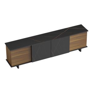 Zafore buffet in walnut color with black marble 180x33x50cm