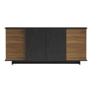 Zafore buffet in walnut color with black marble 180x45x80cm
