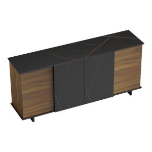 Zafore buffet in walnut color with black marble 180x45x80cm