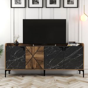 Бюфет меламин Hm9433,03 орех с черни врати с мраморна шарка 180x35x78hcm