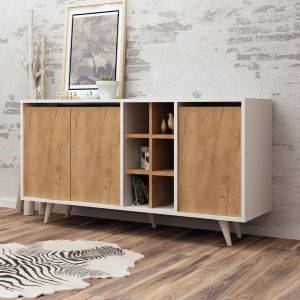 Бюфет меламинов бял с вратички орех Hm9432,01