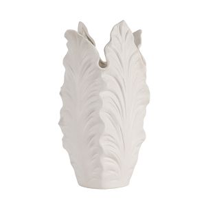 Vase with ceramic leaves, white, 15.3x11.3x27cm