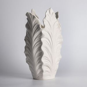 Vase with ceramic leaves, white, 15.3x11.3x27cm