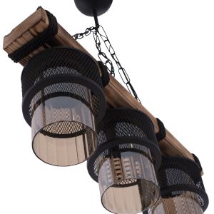 Hanging ceiling pendant for 3 bulbs metal and wood 50x12x60hcm