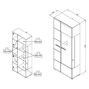 Витрина Enzo 2κ Vs1 Бяло-black Grey Wood-лак 77,5*35*190