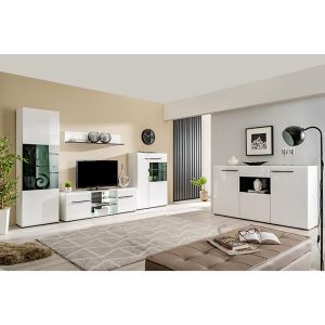 Витрина Trentino 2k Vs1 в бяло-черно-бял лак - 87,5x35x124cm