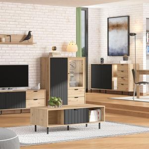 Витрина Vandea 131 2k2f Vs1 в цвят Artisan-black Mat, размери 106x40x131cm