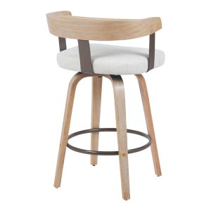 Anesy swivel bar stool with medium height, metal-wood and fabric in beige color 54x50x85cm