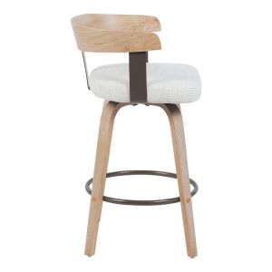 Anesy swivel bar stool with medium height, metal-wood and fabric in beige color 54x50x85cm