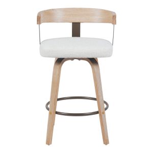 Anesy swivel bar stool with medium height, metal-wood and fabric in beige color 54x50x85cm