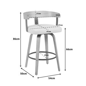 Anesy swivel bar stool with medium height, metal-wood and fabric in beige color 54x50x85cm
