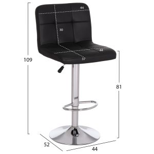 Въртящ се бар стол Diana HM202.21 черен Pu-хромиран метал 44x52x109hcm.