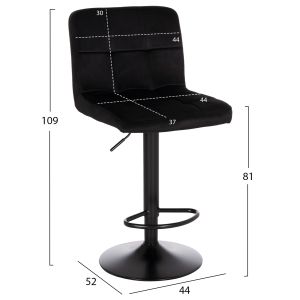 Swivel bar stool Diana Hm202.44 black velvet - black matte metal 44x52x109cm.