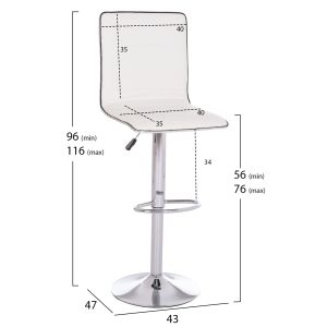 Swivel bar stool Nexus Hm209.22 with white polyurethane upholstery, dimensions 43x47x116 cm.