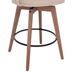 Swivel bar stool Riki Hm18253.01 with wooden legs - beige fabric 51x53x94cm.