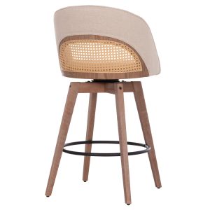 Swivel bar stool Riki Hm18253.01 with wooden legs - beige fabric 51x53x94cm.