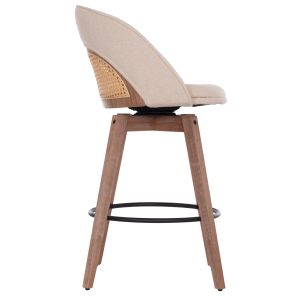 Swivel bar stool Riki Hm18253.01 with wooden legs - beige fabric 51x53x94cm.