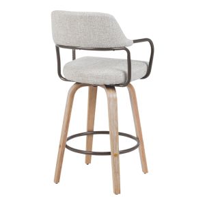 Swivel bar stool with medium height Tertia metal-wood and fabric in beige-brown color 54x52x98cm