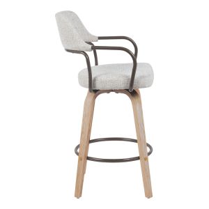Swivel bar stool with medium height Tertia metal-wood and fabric in beige-brown color 54x52x98cm